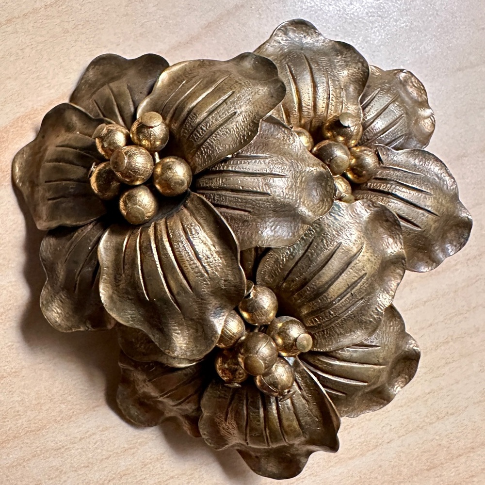 Antiqued Brass Dress Clip - Flower Cluster